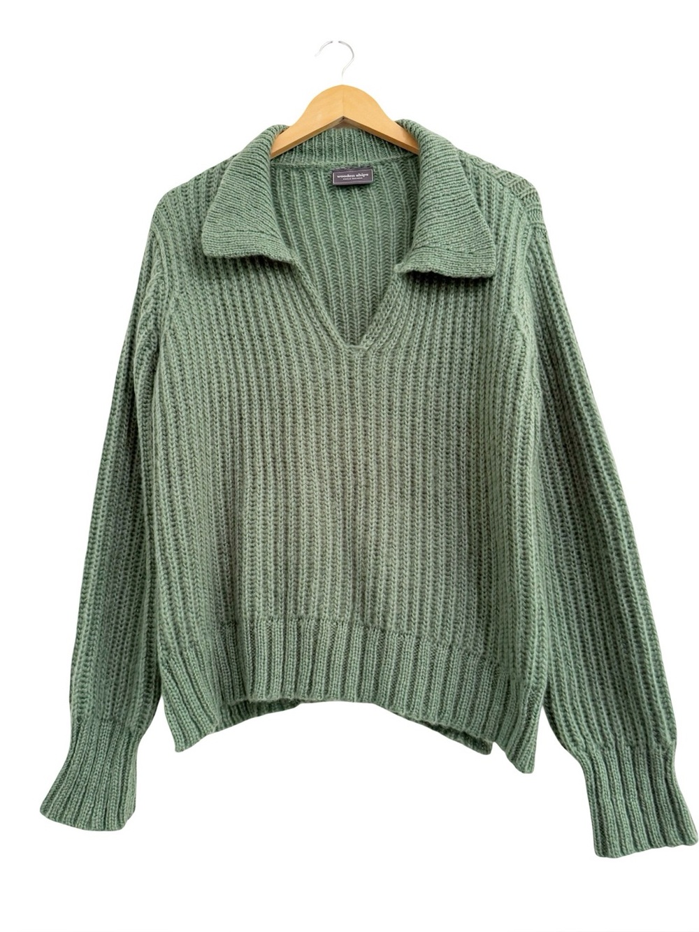 Wooden Ships Green Mohair Wool V Neck Collar Sweater M/L